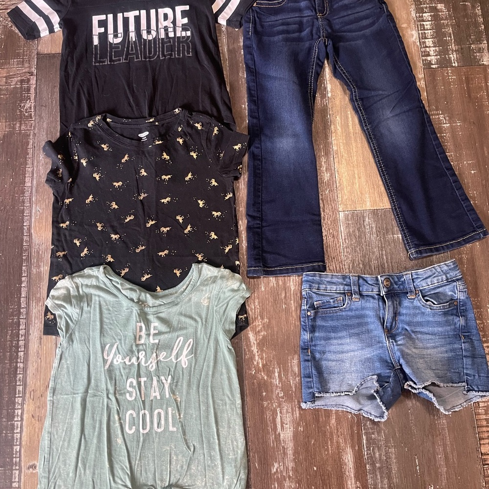 Girls Mixed Tops & Denim Bundle - 'Be Yourself' Mint Tee + Graphic Tees & Jeans